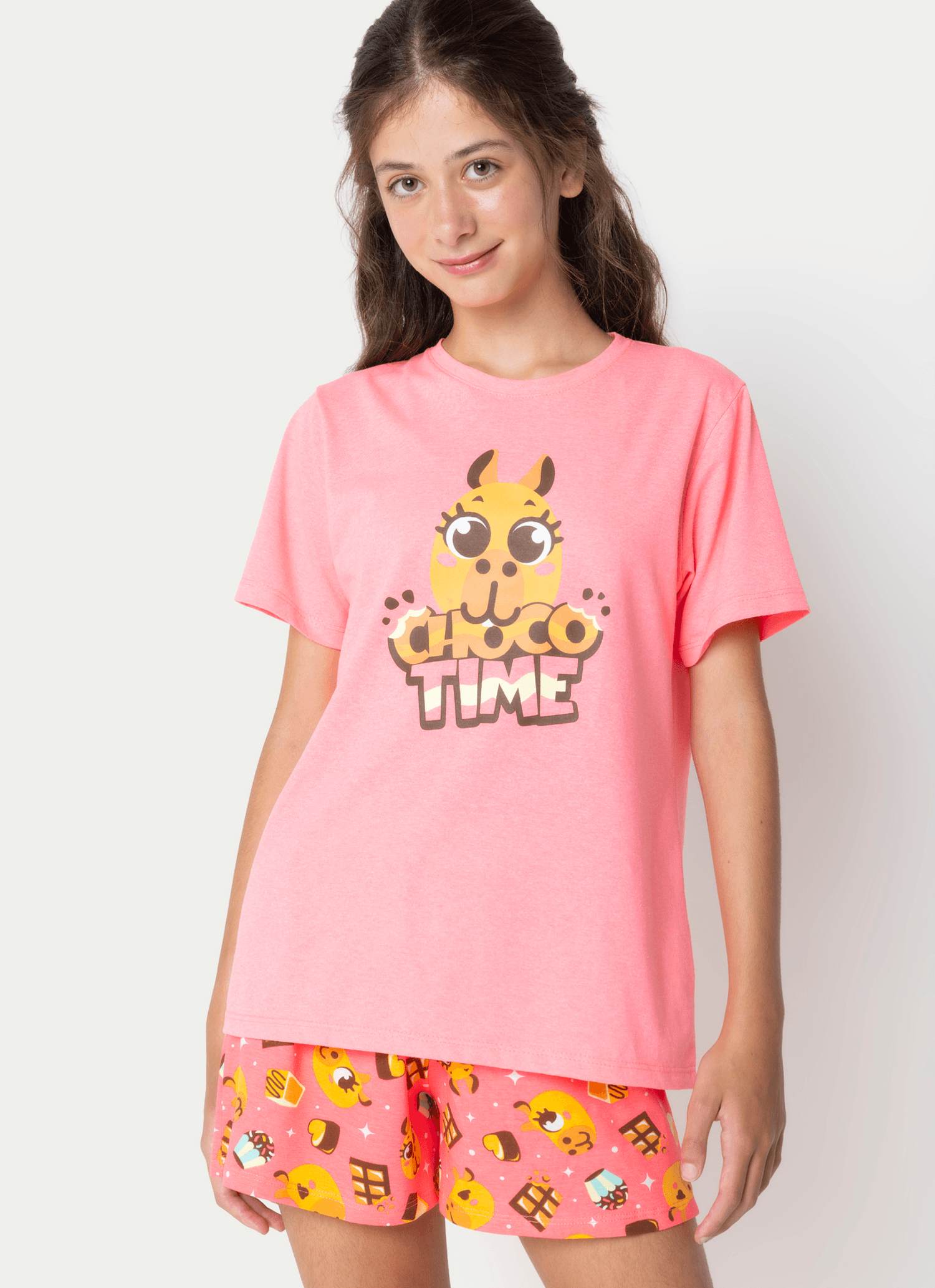 Pijama-Manga-Curta-Menina-Teen-Capivara-Chocolate