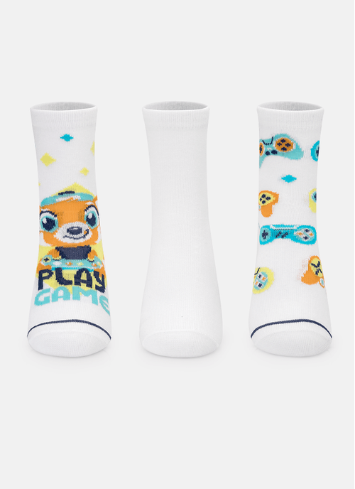 Kit com 3 Meias Soquete Menino Raposa Gamer