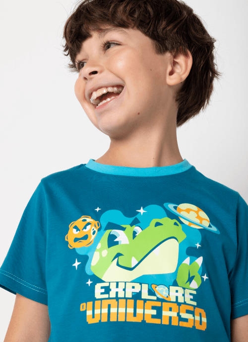 Pijama Manga Curta Algodão Menino Dino Astronauta