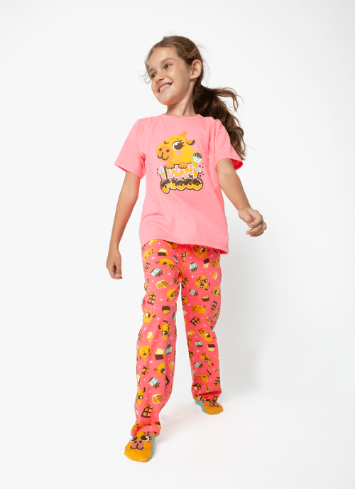 Pijama Manga Curta Menina Capivara Chocolate