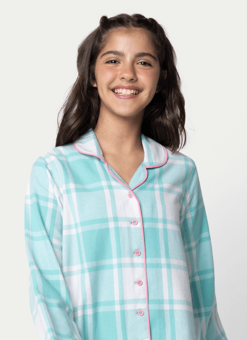 Camisola Manga Longa Algodão Menina Teen Xadrez