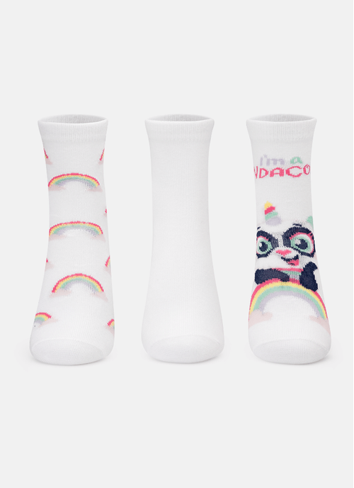 Kit com 3 Meias Soquete Menina Panda Unicórnio