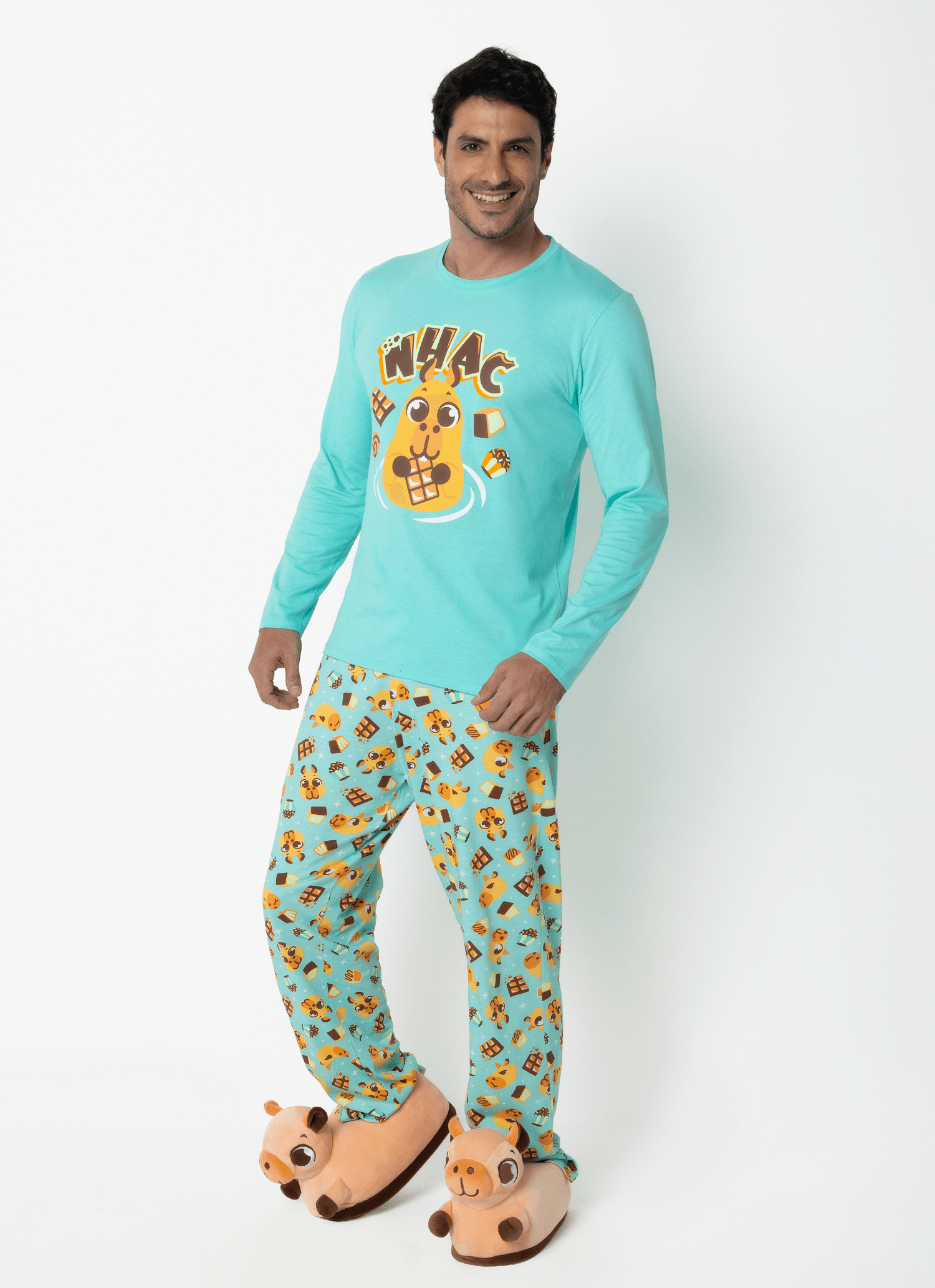 Pijama-Manga-Longa-Algodao-Masculino-Capivara-Chocolate