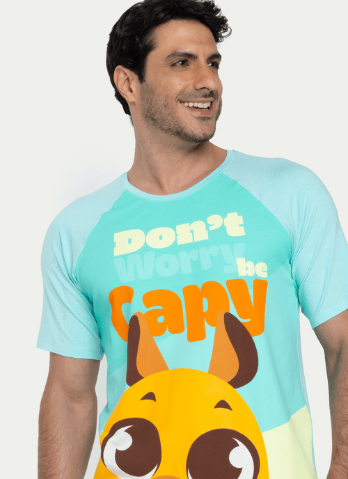 Pijama Manga Curta Viscolycra Masculino Capivara Vibes