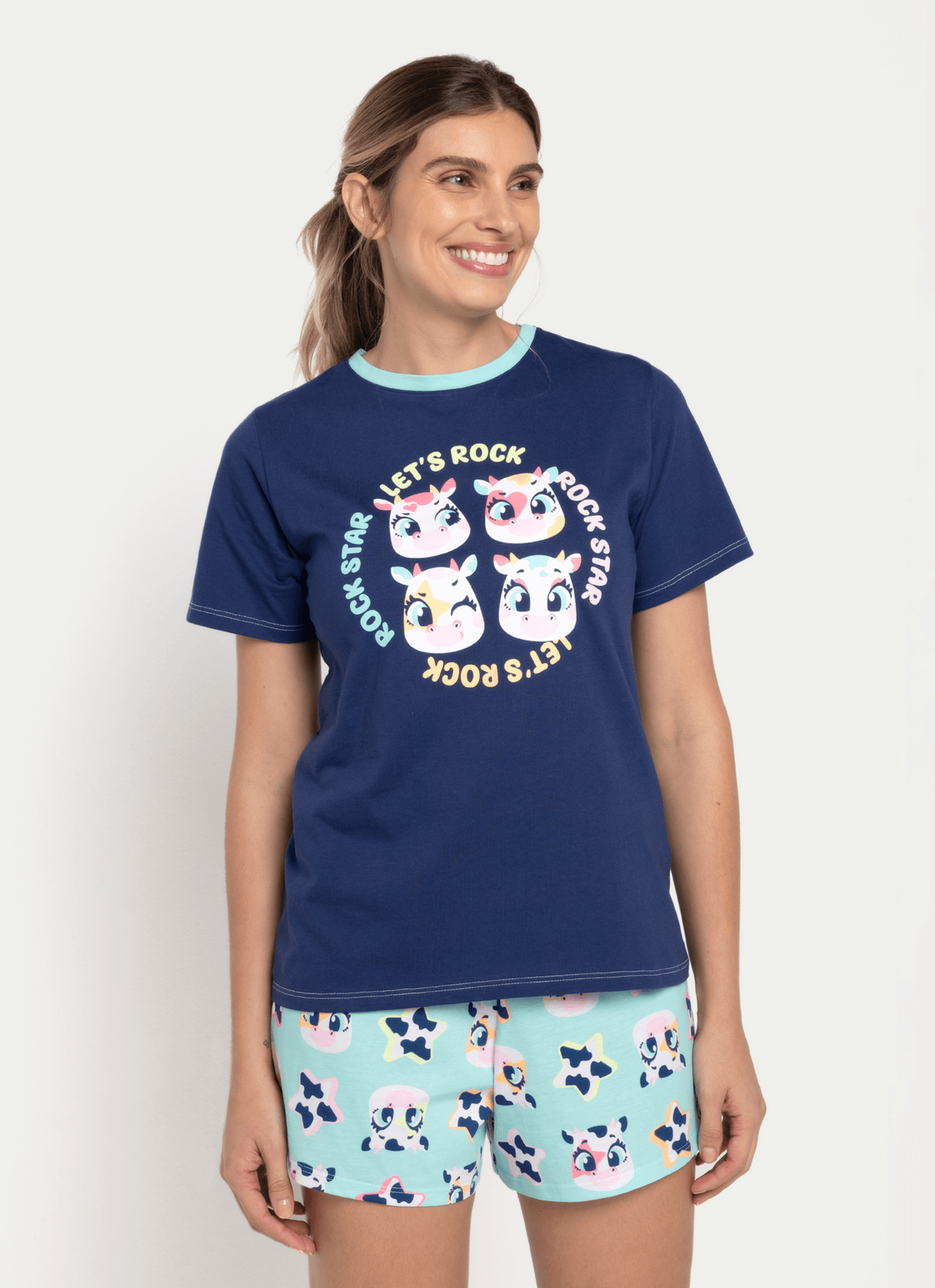 Pijama-Manga-Curta-Algodao-Feminino-Vaca-Moosic