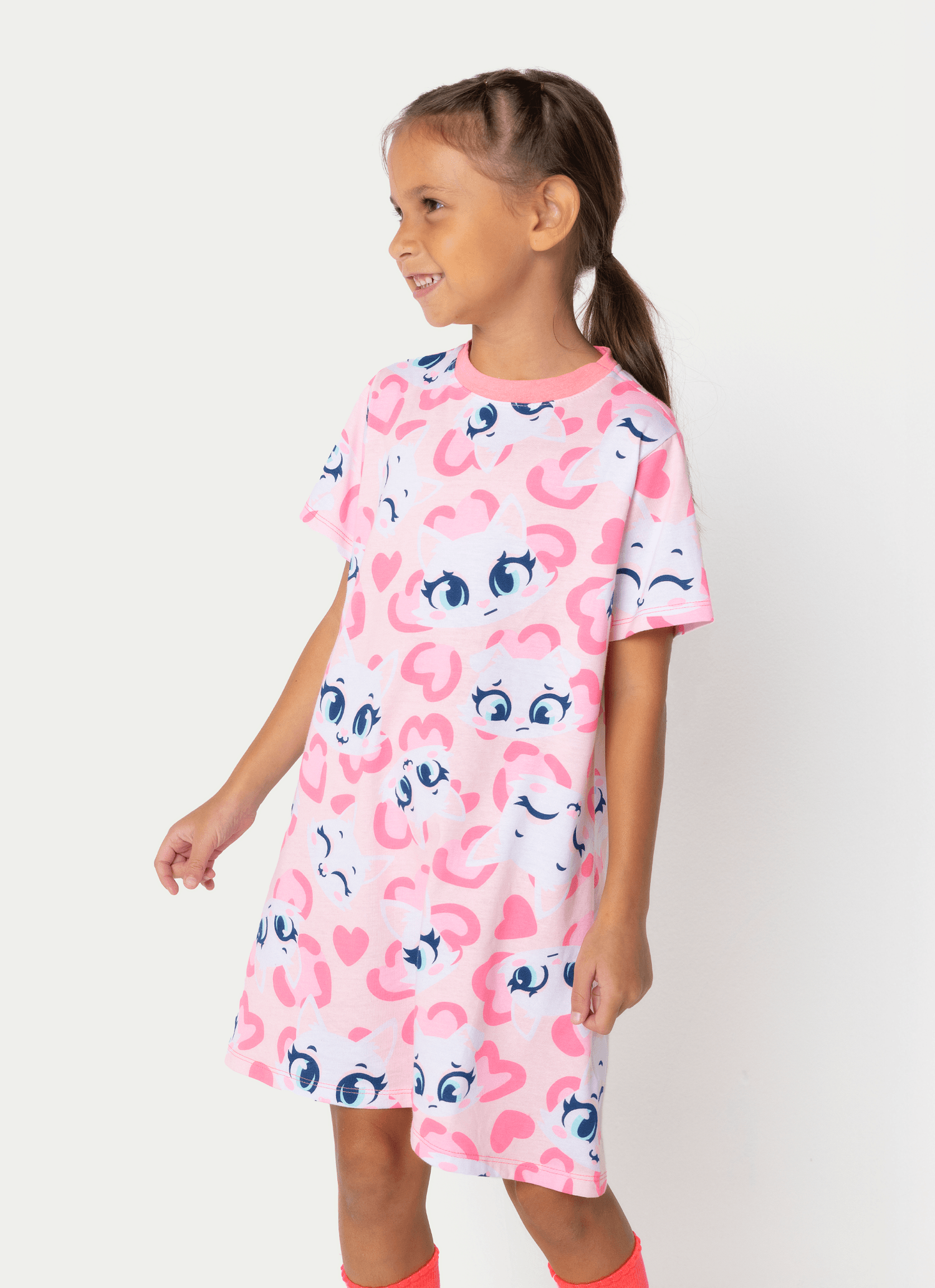 Camisola-Manga-Curta-Algodao-Menina-Gata-Cereja