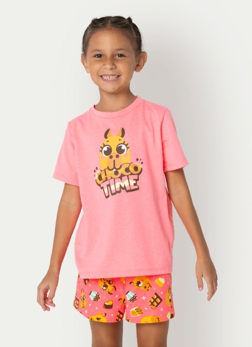 Pijama Manga Curta Menina Capivara Chocolate
