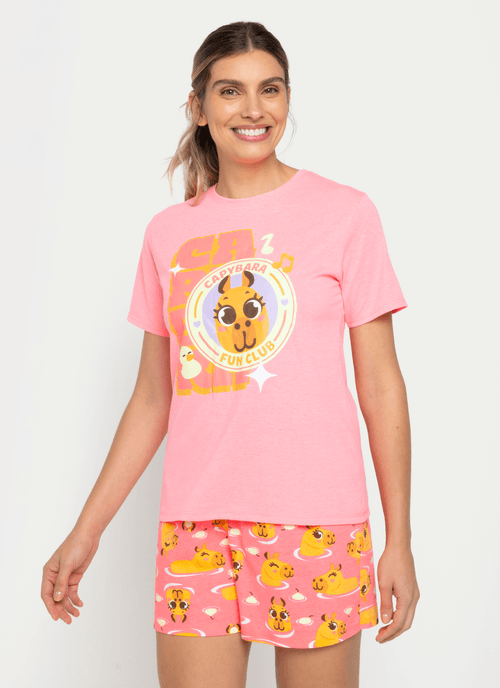 Pijama Manga Curta Algodão Feminino Capy Bora