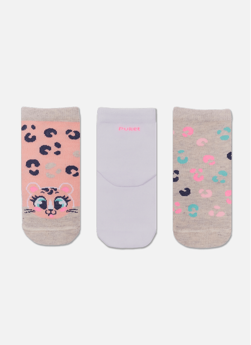 Kit com 3 Meias Soquete Bebê Menina Onça