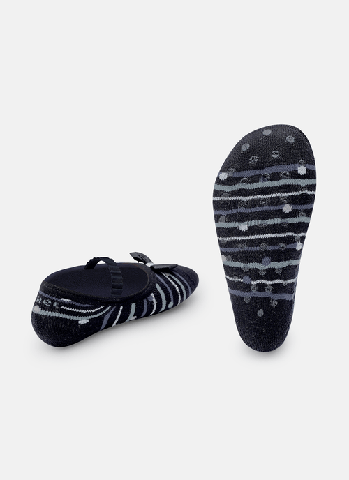 Meia Sapatilha Antiderrapante Bebê Menina Listrada Preta