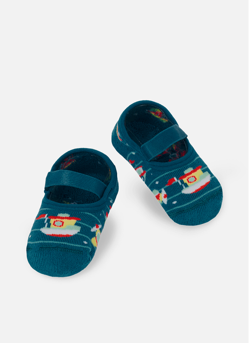 Meia Sapatilha Antiderrapante Bebê Menino Barcos