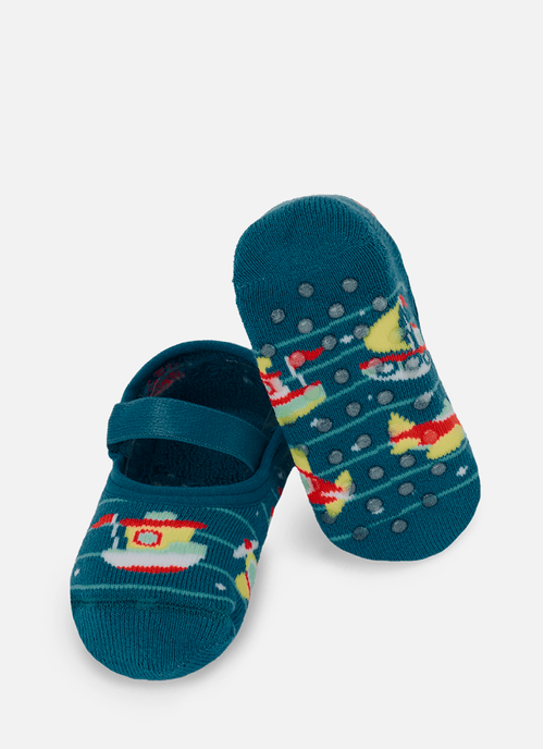 Meia Sapatilha Antiderrapante Bebê Menino Barcos
