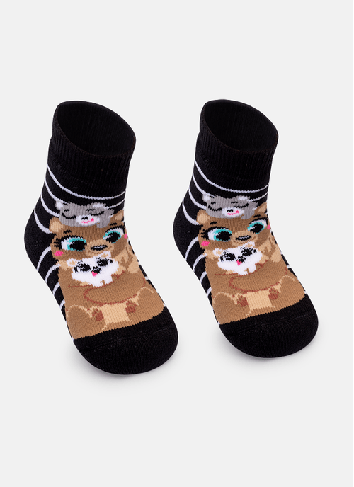 Meia Soquete Cano Médio com Antiderrapante Bebê Menino Urso