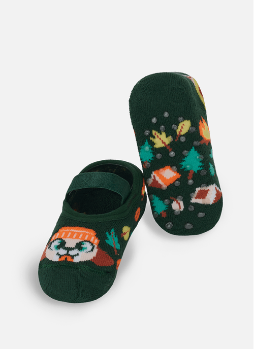 Meia Sapatilha Antiderrapante Bebê Menino Cachorro Camping