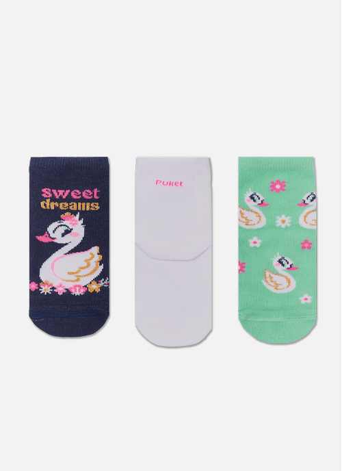 Kit com 3 Meias Soquete Bebê Menina Cisne