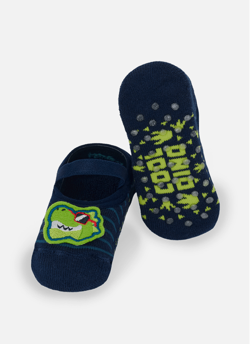 Meia Sapatilha Antiderrapante Bebê Menino com Aplique Dino