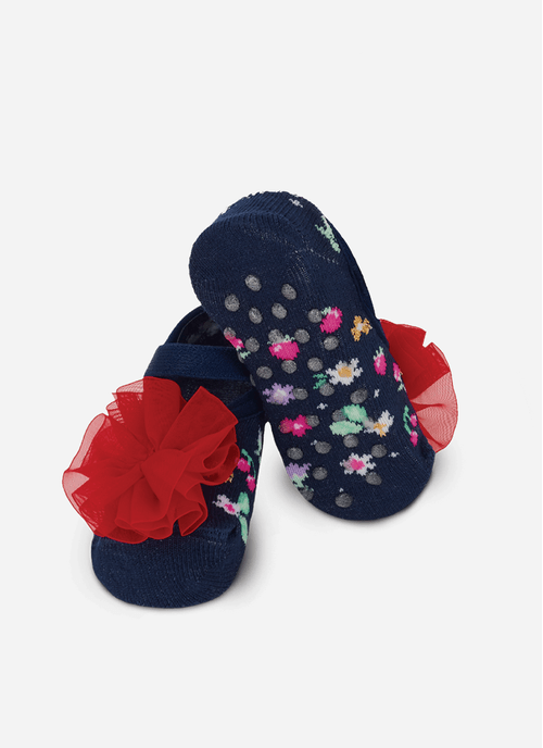 Meia Sapatilha Antiderrapante Bebê RN Menina Flores