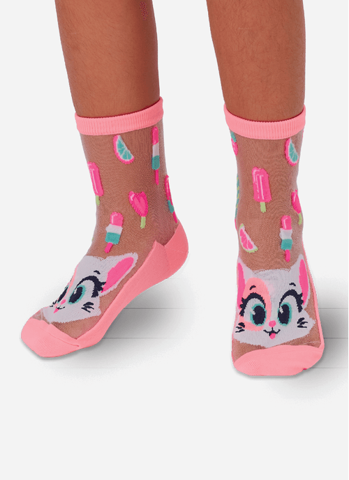 Meia Soquete Transparente Feminina Gata Picolé