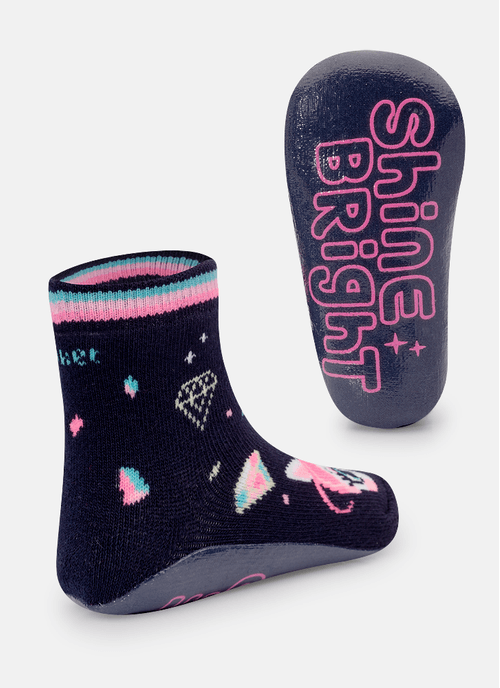 Meia Botinha Com Sola Emborrachada Bebê Menina Unicórnio Shine