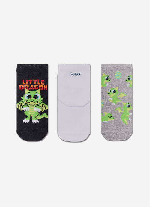 Kit com 3 Meias Soquete Bebê Menino Dragão