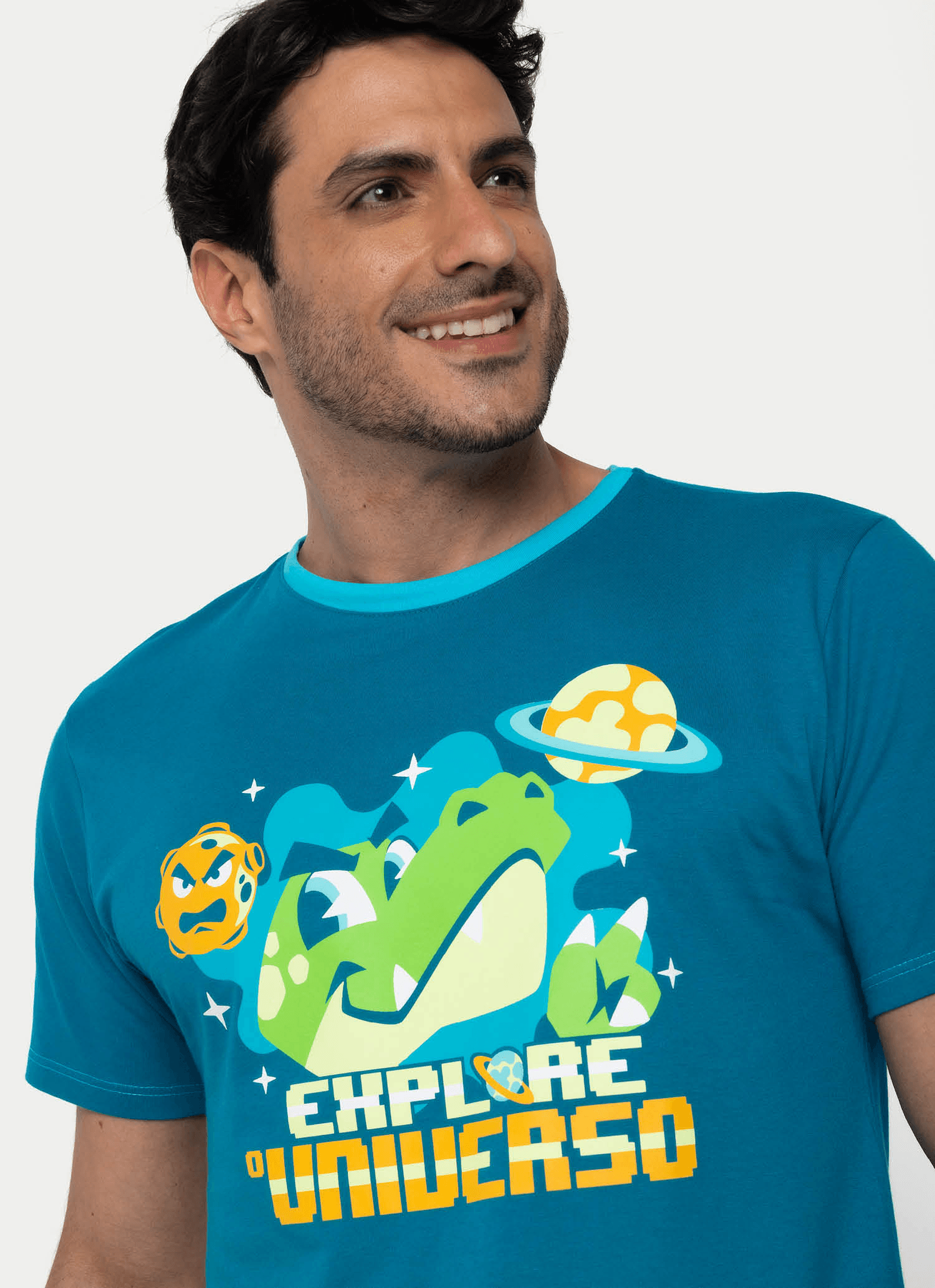 Pijama-Manga-Curta-Algodao-Masculino-Dino-Astronauta