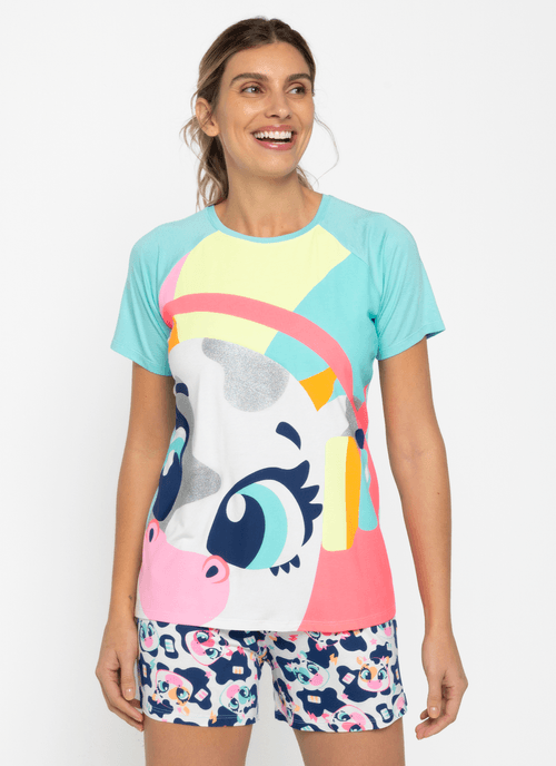 Pijama Manga Curta Viscolycra Feminino Vaca Moosic