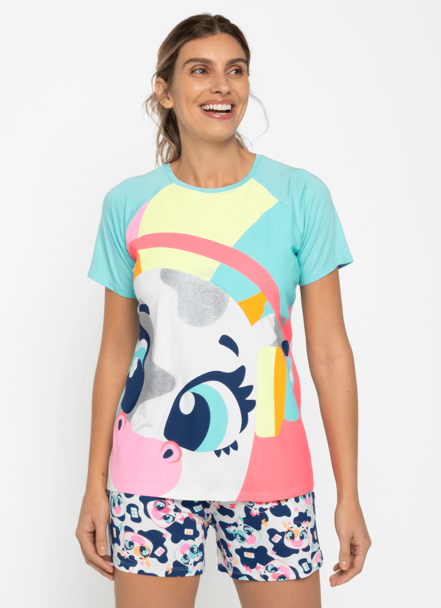 Pijama-Manga-Curta-Viscolycra-Feminino-Vaca-Moosic