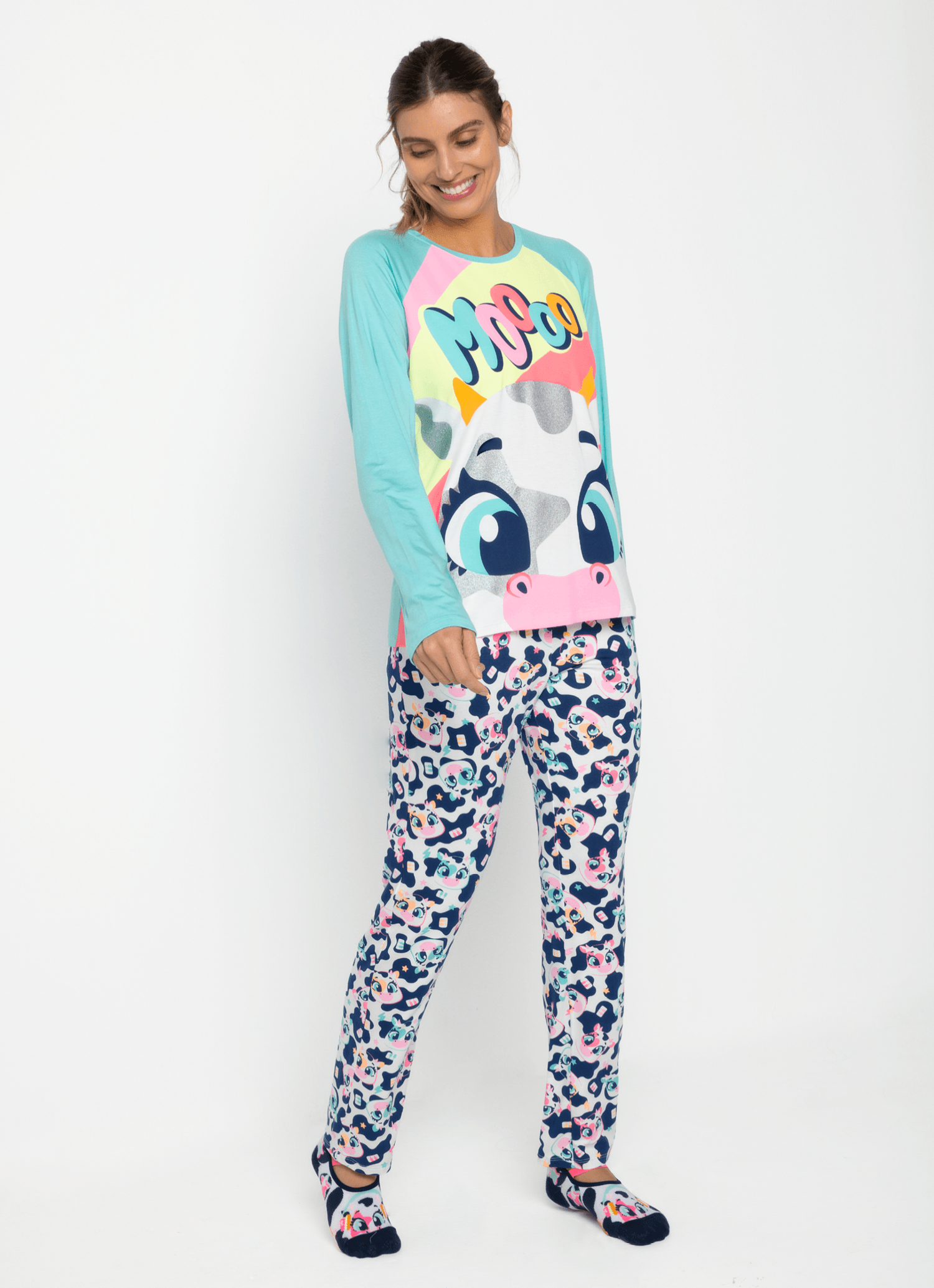 Pijama-Manga-Longa-Viscolycra-Feminino-Vaca-Moosic
