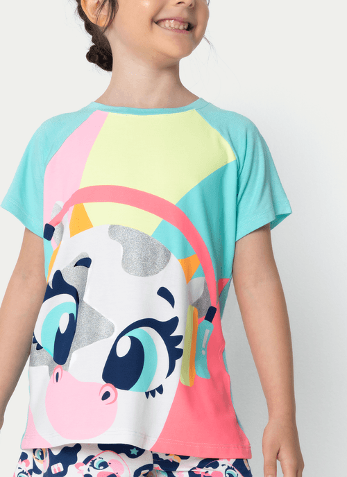 Pijama Manga Curta Viscolycra Menina Vaca Moosic