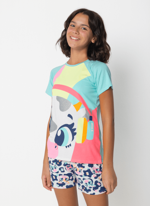Pijama Manga Curta Viscolycra Menina Teen Vaca Moosic