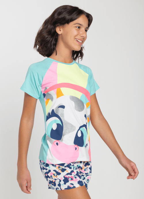 Pijama Manga Curta Viscolycra Menina Teen Vaca Moosic