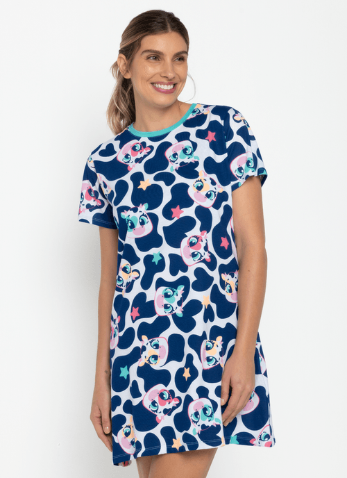 Camisola Manga Curta Algodão Feminina Vaca Moosic