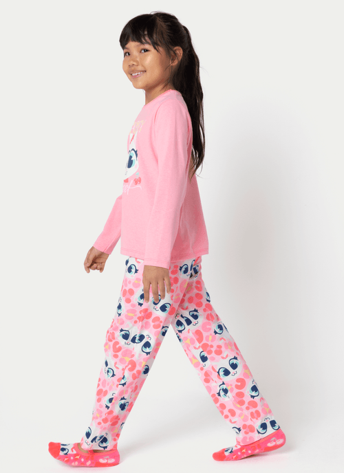 Pijama Manga Longa Menina Gata Cereja