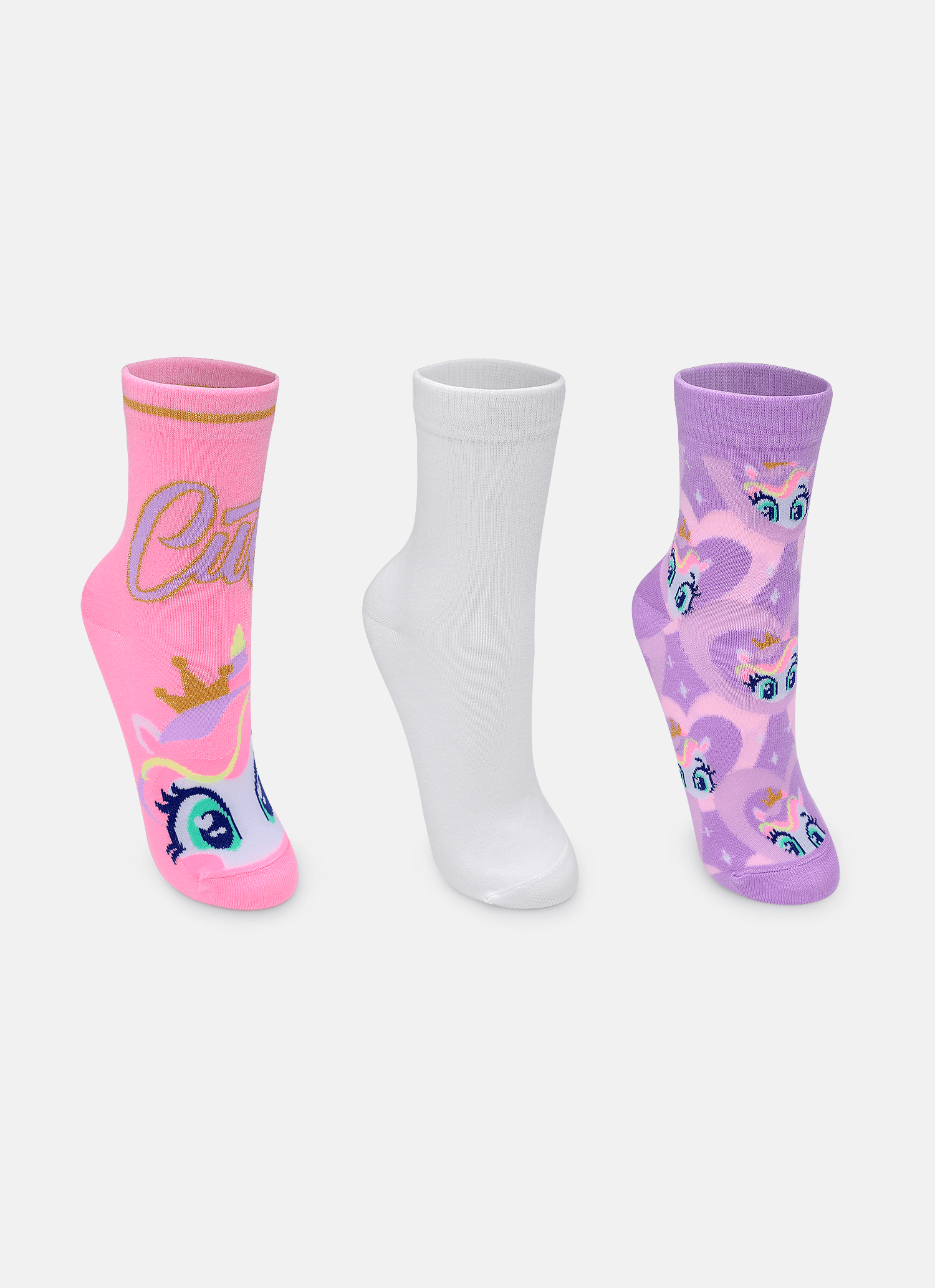 Kit-Com-3-Meias-Soquete-Feminino-Unicornio-Diamante