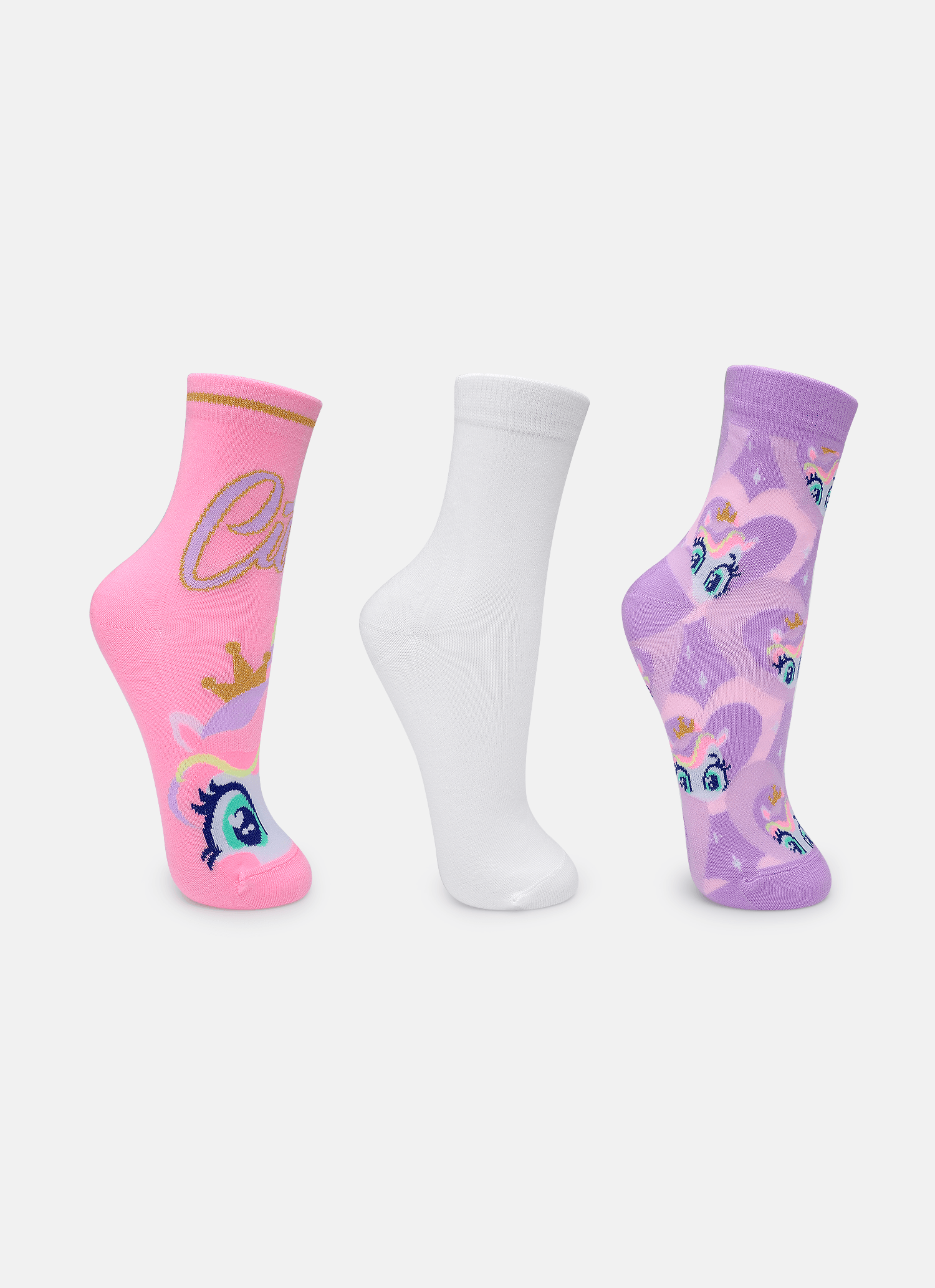 Kit-Com-3-Meias-Soquete-Feminino-Unicornio-Diamante