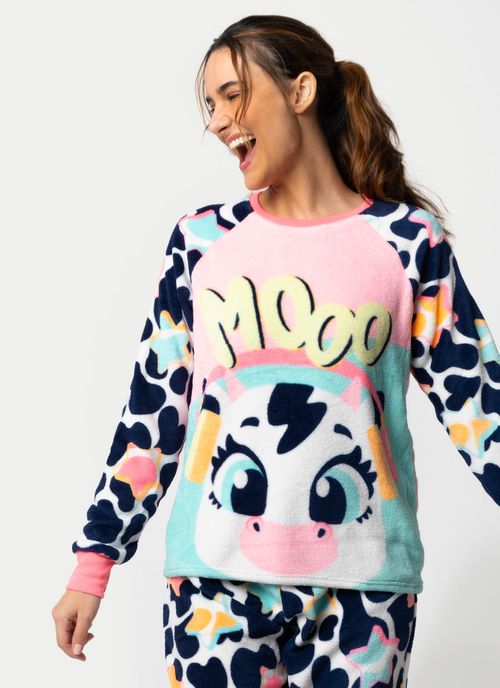 Pijama Manga Longa Soft Feminino Vaca Moosic