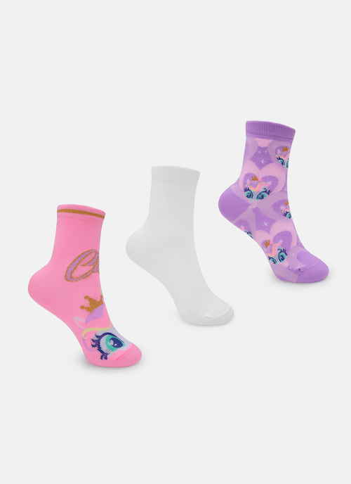 Kit com 3 Meias Soquete Menina Unicórnio Diamante