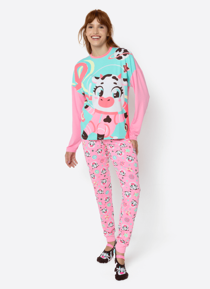 Pijama-Manga-Longa-Viscolycra-Feminino-Vaca-Chocolate