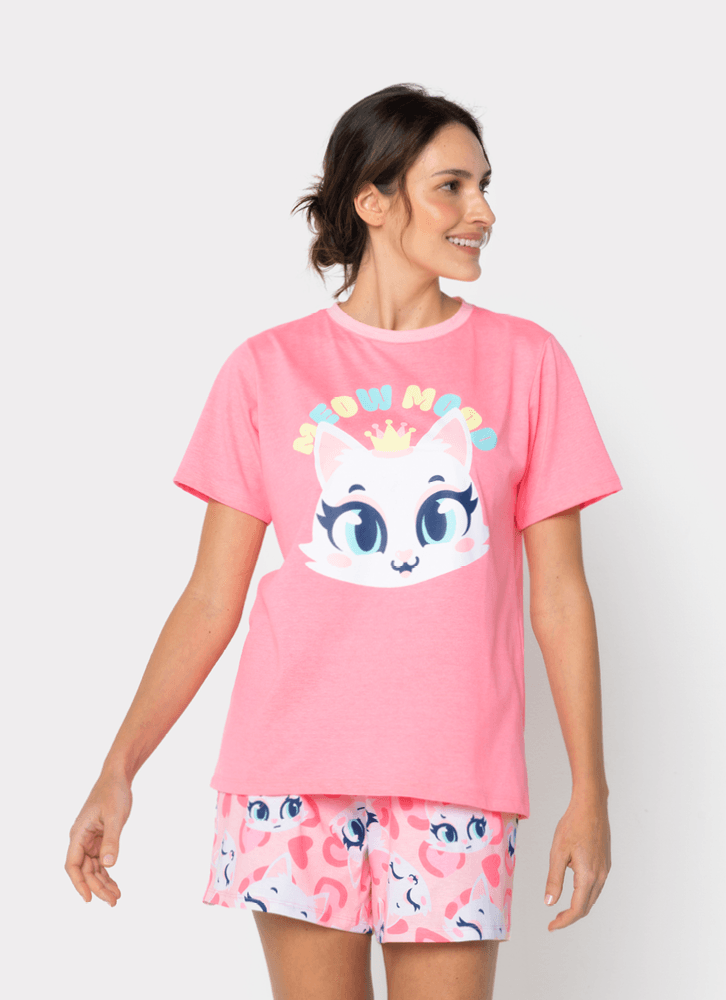 Pijama-Manga-Curta-Feminino-Gata