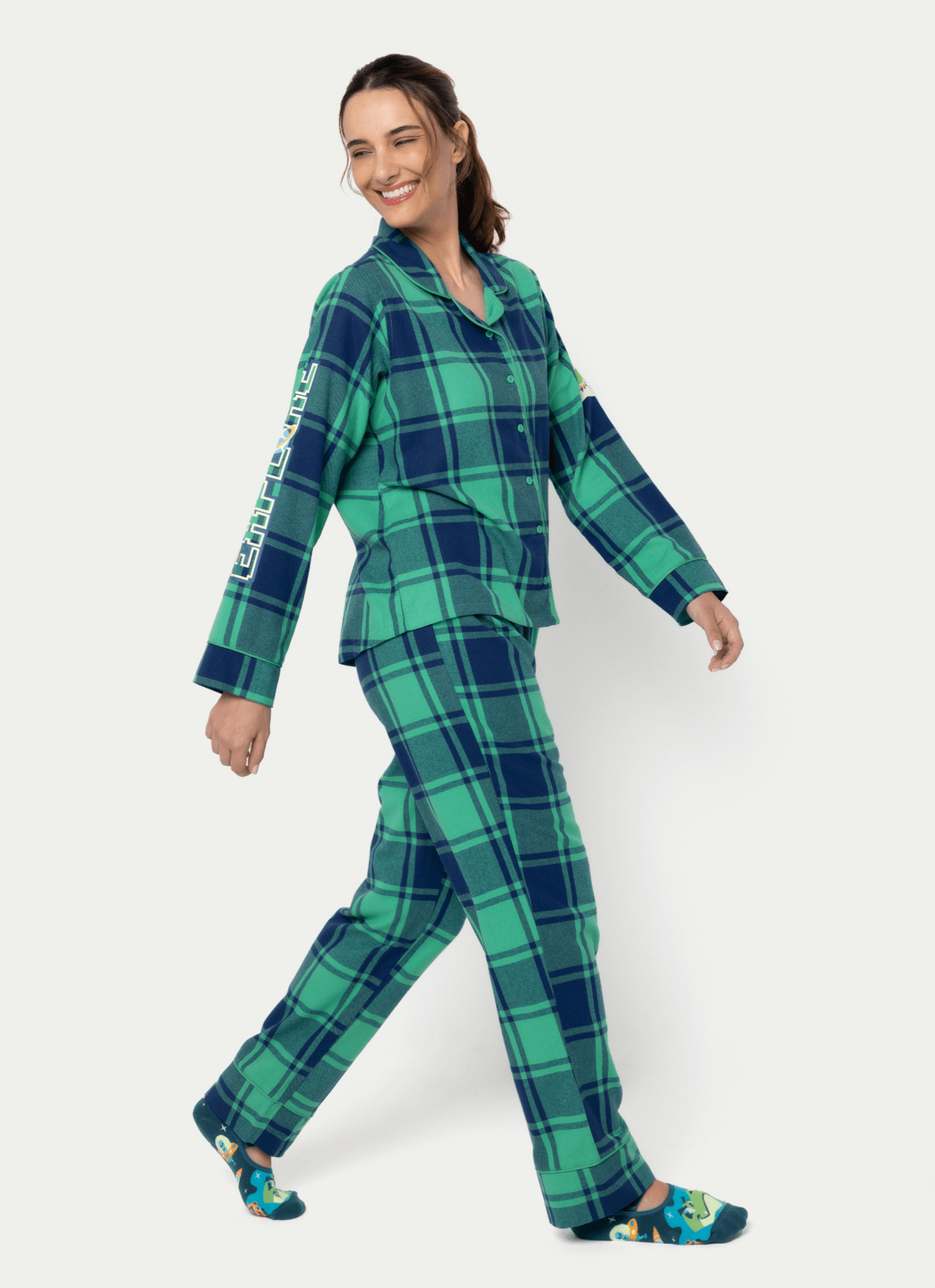 Pijama-Manga-Longa-Flanela-Feminino-Dino-Astronauta