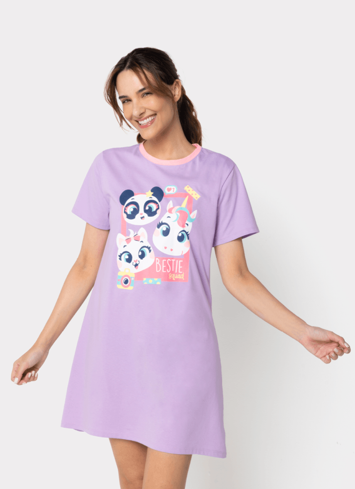 Camisola-Manga-Curta-Algodao-Feminino-Multibichos-Best-Friend