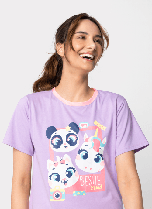 Camisola Manga Curta Algodão Feminino Multibichos Best Friend
