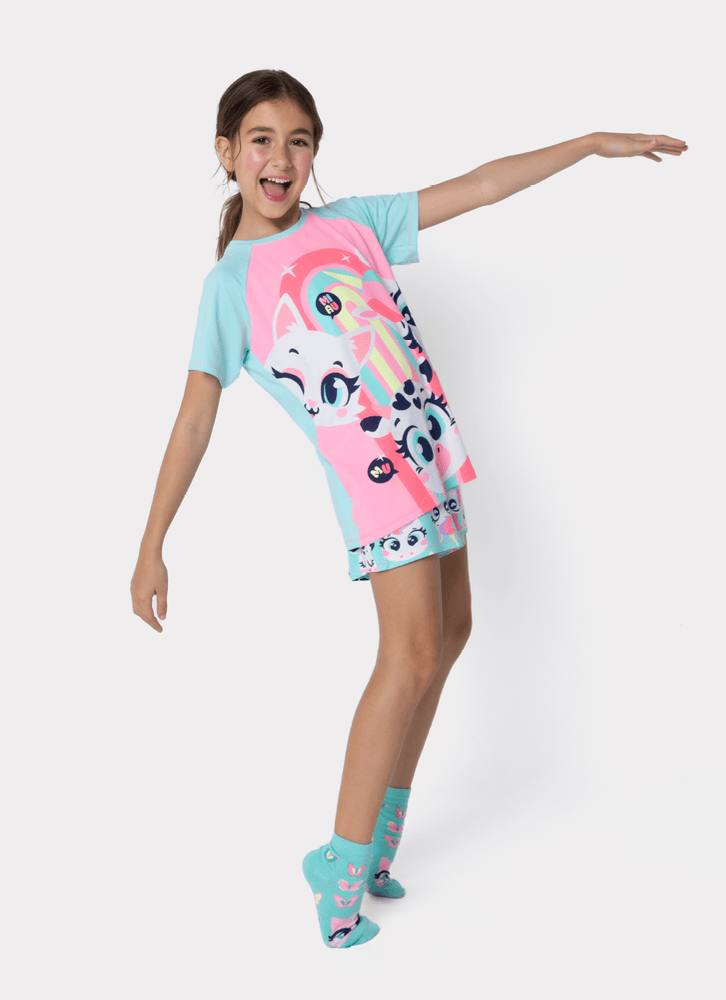 Pijama-Manga-Curta-Viscolycra-Menina-Teen-Multibichos-Bff