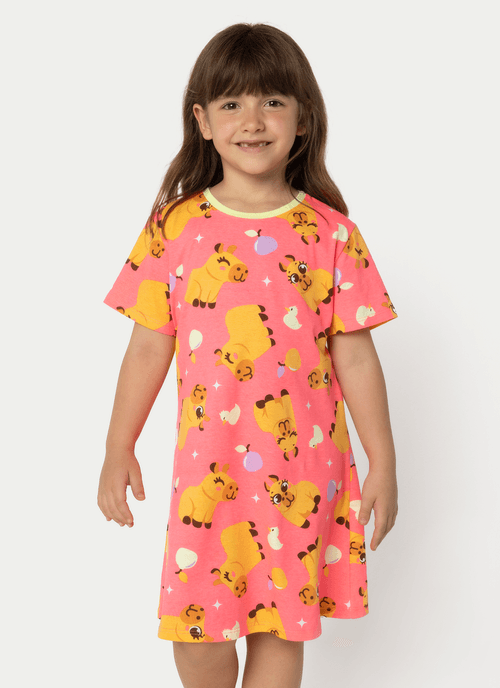 Camisola Manga Curta Algodão Menina Capivara Vibes