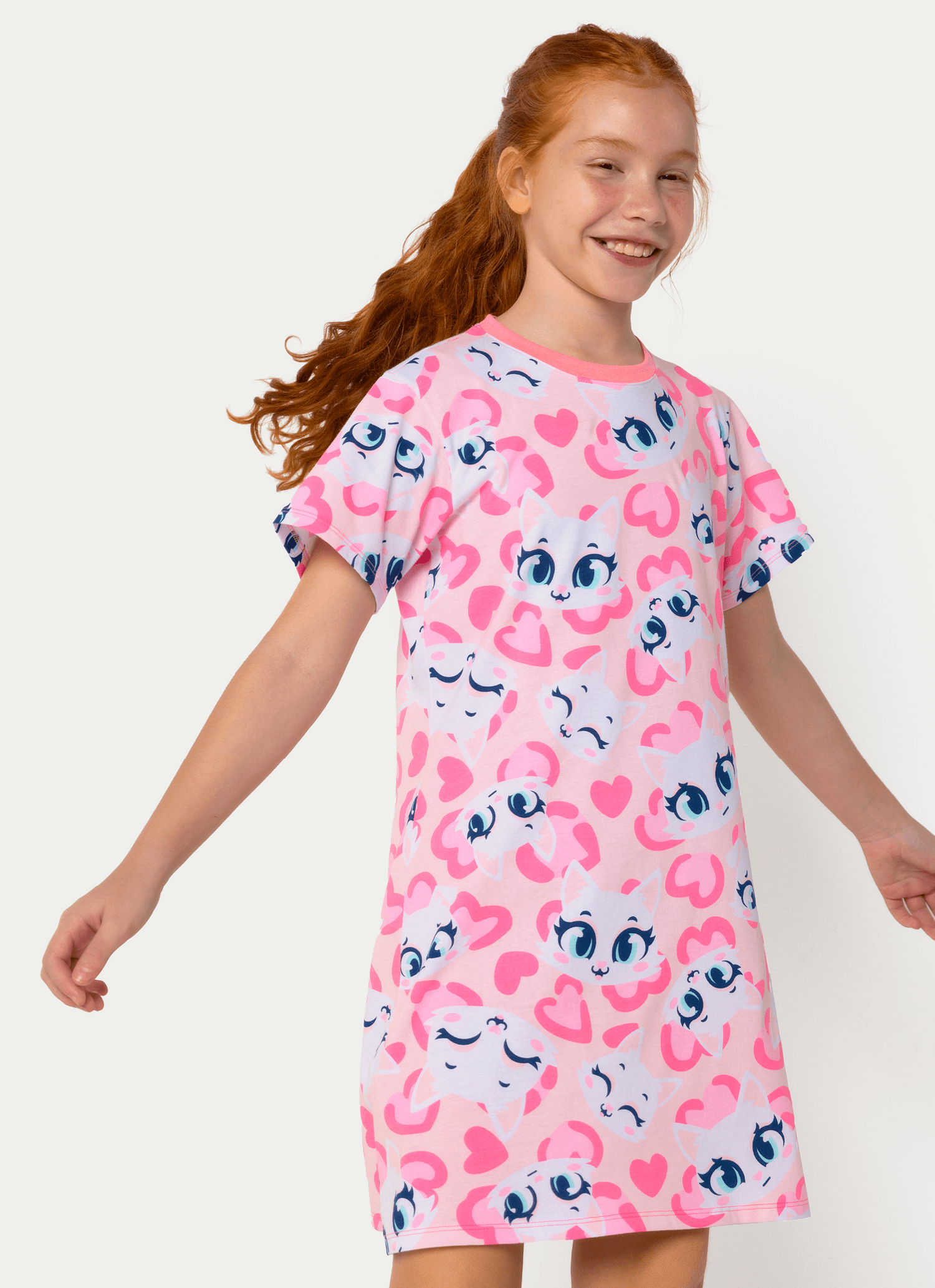 Camisola-Manga-Curta-Algodao-Menina-Teen-Gata-Romantica