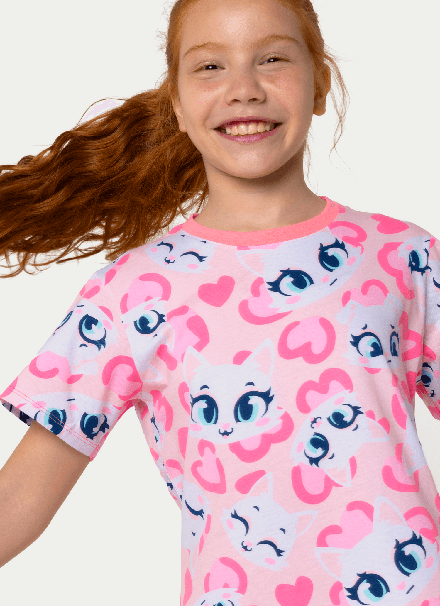 Camisola-Manga-Curta-Algodao-Menina-Teen-Gata-Romantica