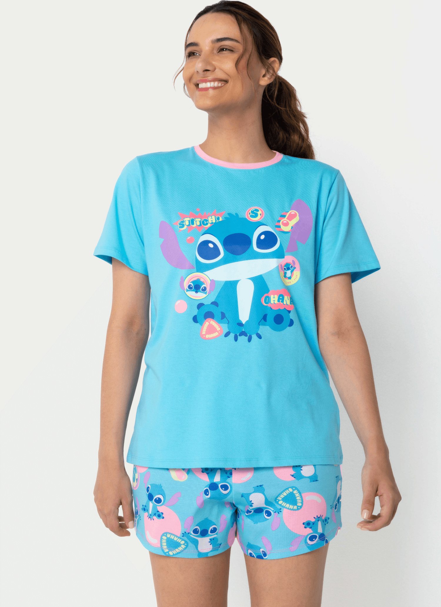 Pijama-Manga-Curta-Algodao-Feminino-Stitch