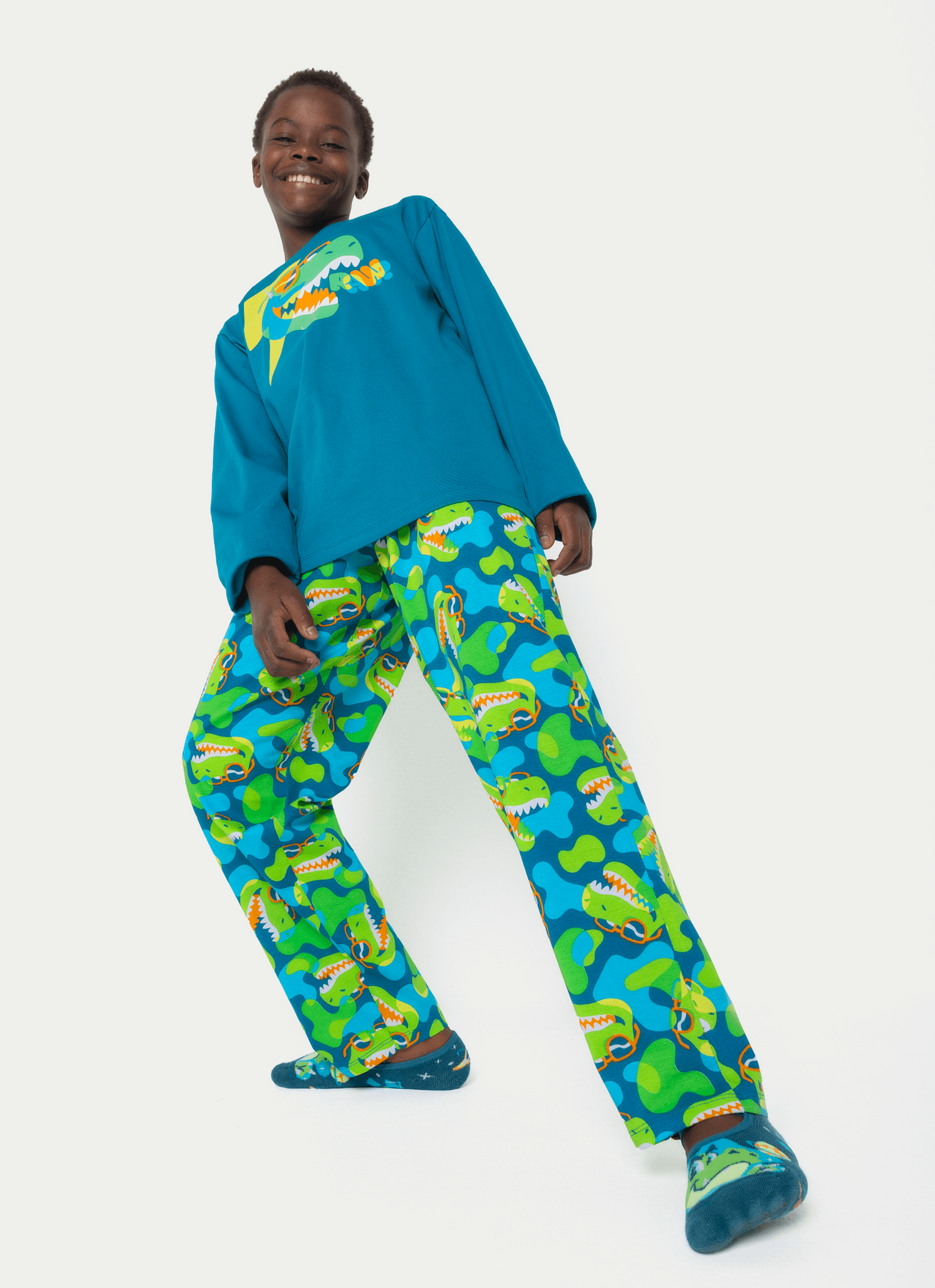 Pijama-Manga-Longa-Algodao-Menino-Teen-Dino