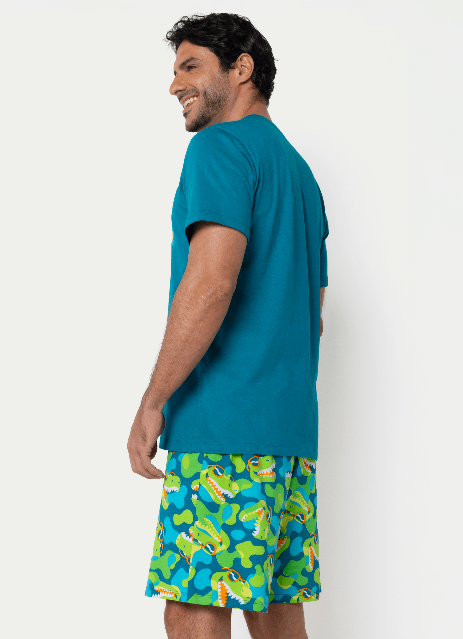 Pijama-Manga-Curta-Algodao-Masculino-Dino