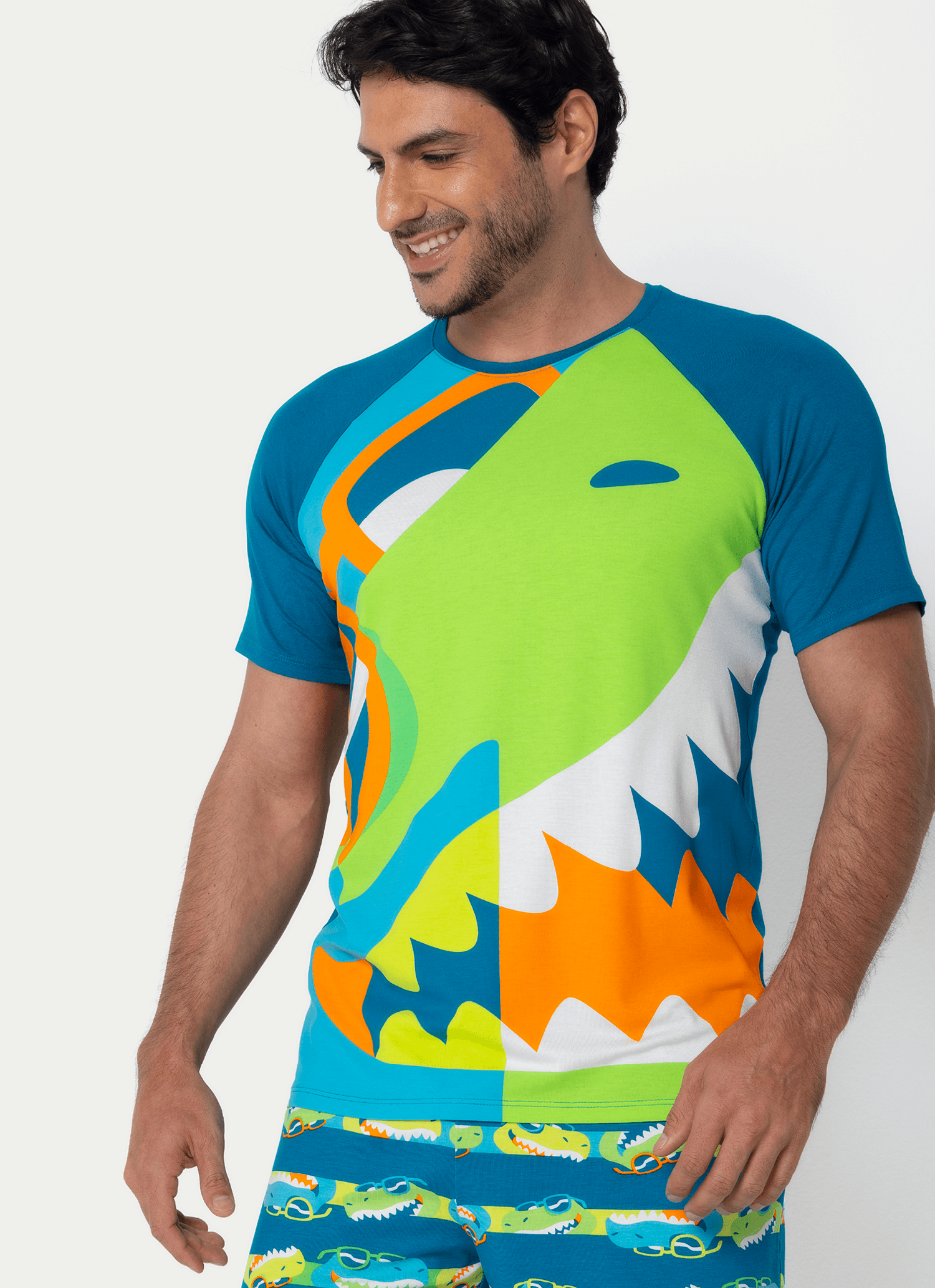 Pijama-Manga-Curta-Viscolycra-Masculino-Dino